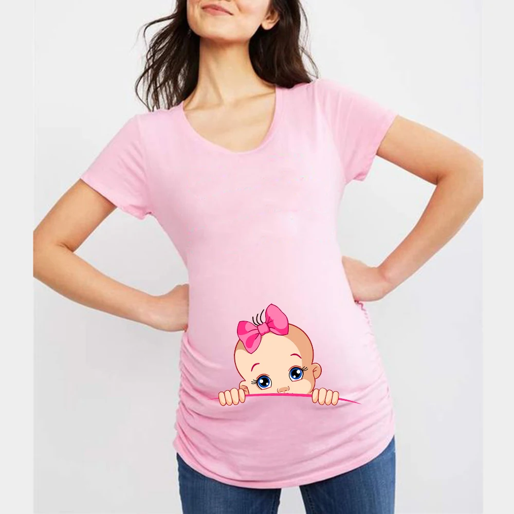 Baby Loading Summer Funny Cartoon Print Maternity Pink Black Clothing Short Sleeve Pregnant T-Shirt Tops Women Hot Sale T-Shirts