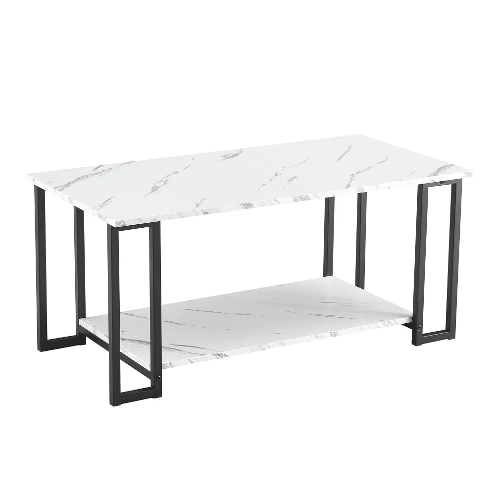 D&N Coffee Table,2 Layers 1.5cm Thick Marble MDF Rectangle 39.37" L Tabletop Iron Coffee Table,Dining Room,Coffee Shop,Resterant