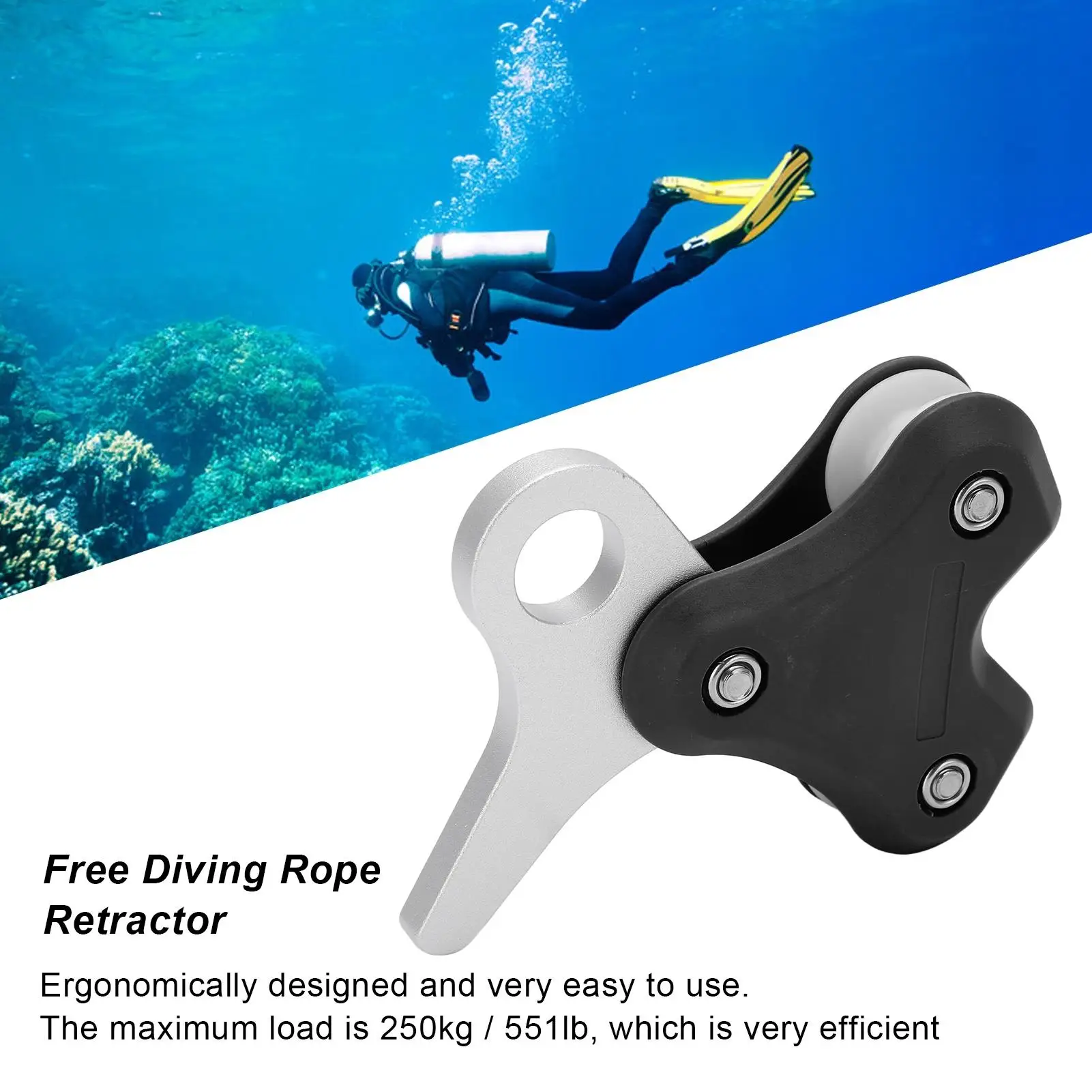 High-Efficiency Aluminum Alloy Pulley for Scuba Diving & Free Diving - Metal Rope Retractor