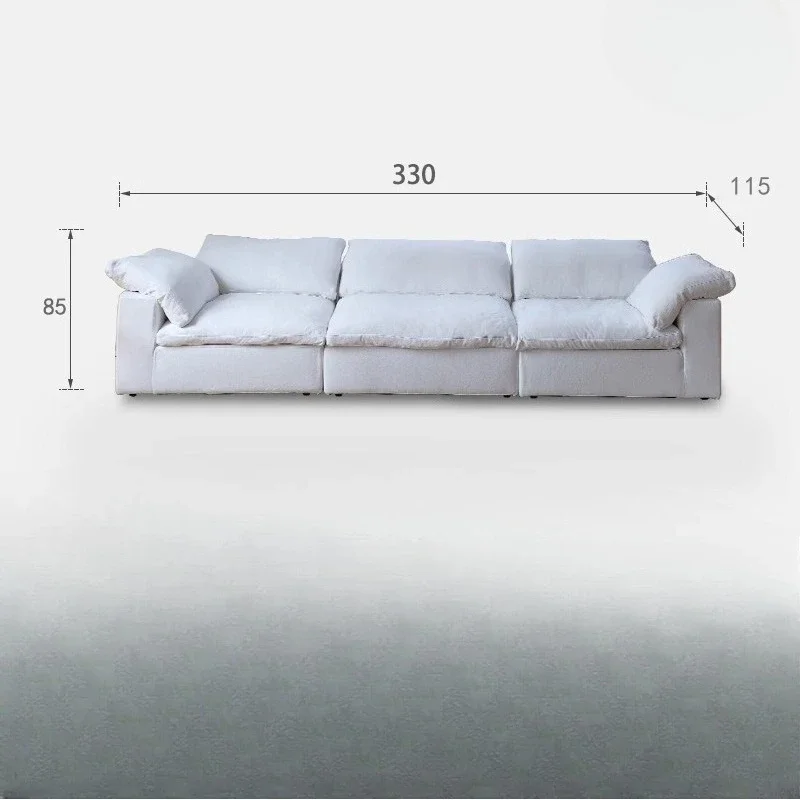Sofa Lazy Simple Linen Cotton Fabric Down Cream Straight Row Cloud Sofa