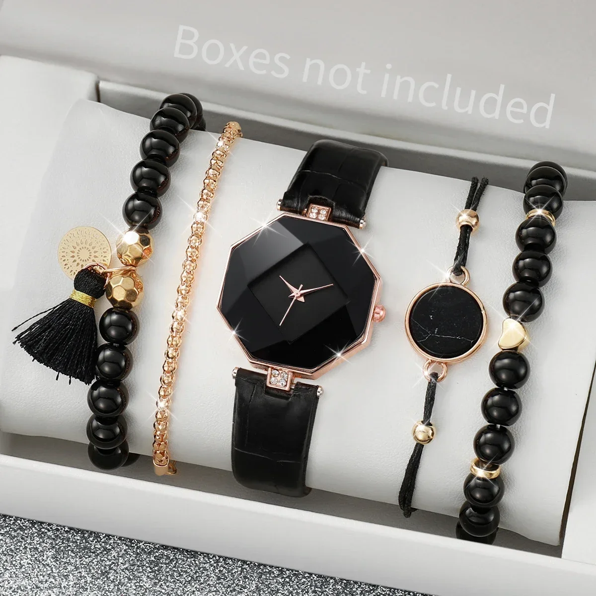 5PCS Fashion Women Watches Simple Leather Band Quartz Watch for Women Clock Jewelry Set Reloj MujerWithout Box
