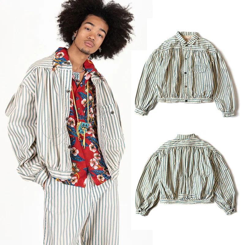 

Casual Cotton Linen Striped Open Cardigan Jacket for Men And Women Trendy Autumn Wear Multi Pockets Youthful Style Short Coat