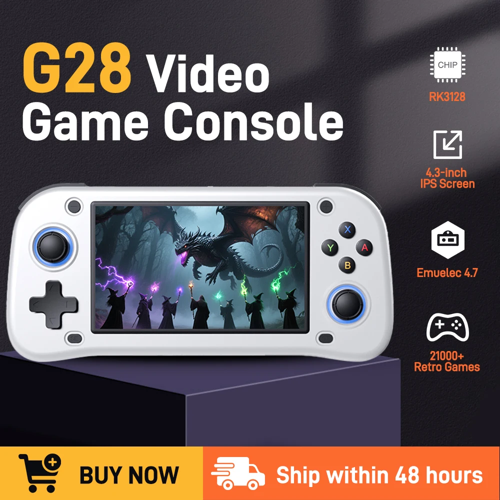 

G28 Retro Game Console With 21000+Retro Games 4.3''IPS Screen RK3128&DDR3 4GB Retro Game Handheld For FC/GBA/PS1/PSP Plug&Play