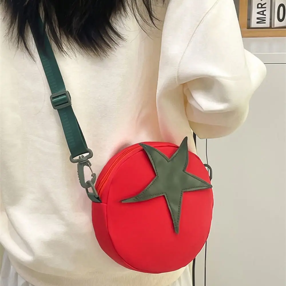 

Message Bag Tomato Shape Crossbody Bag Harajuku Casual Funny Shoulder Bag Zipper Pouch Solid Color Mobile Phone Pack Daily