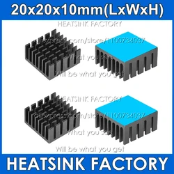 20x20x10mm Silver / Black Anodized Slotted Aluminum Heat Sink Cooler Radiator Heatsink With Thermal Conductive Pad Tape