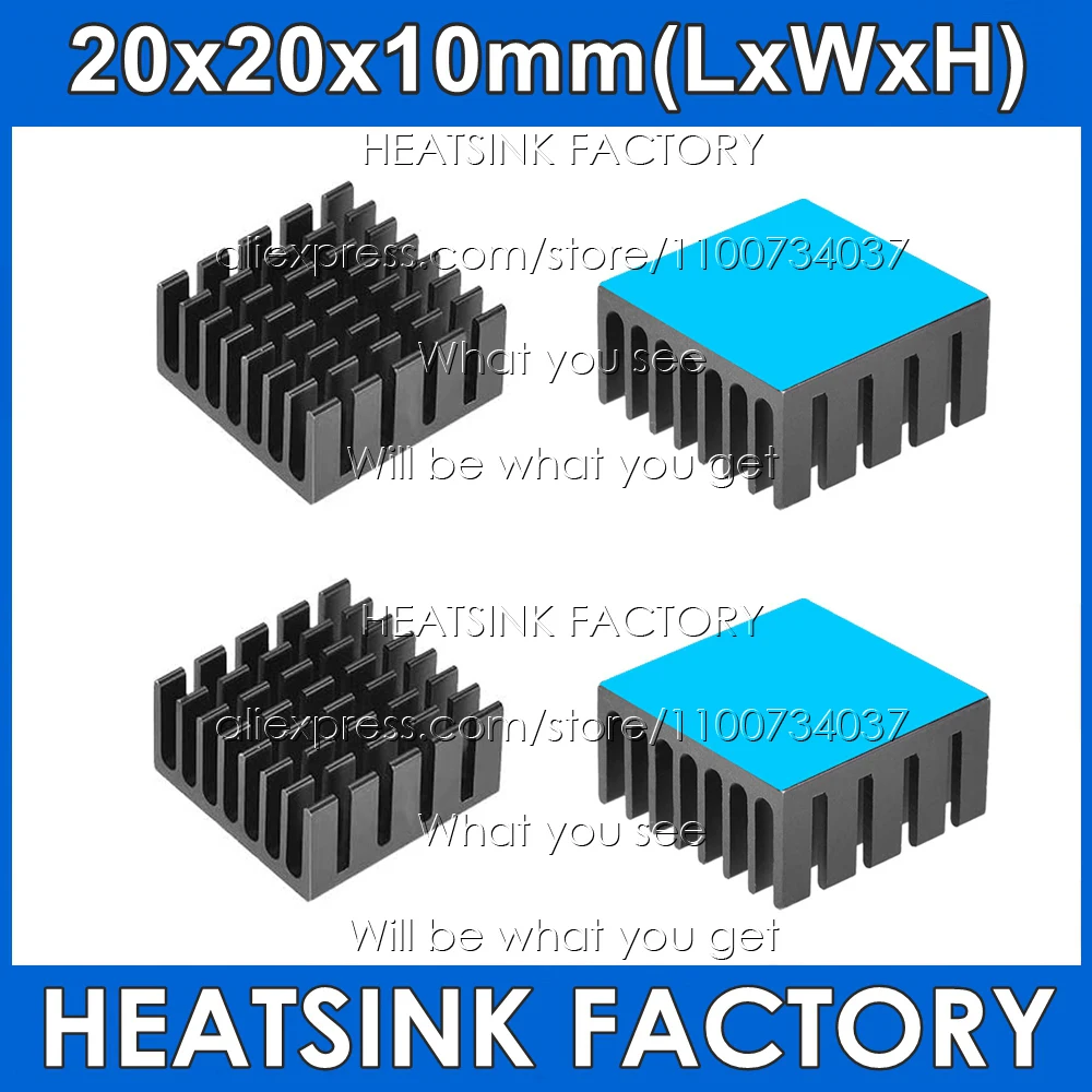 20x20x10mm Silver / Black Anodized Slotted Aluminum Heat Sink Cooler Radiator Heatsink With Thermal Conductive Pad Tape