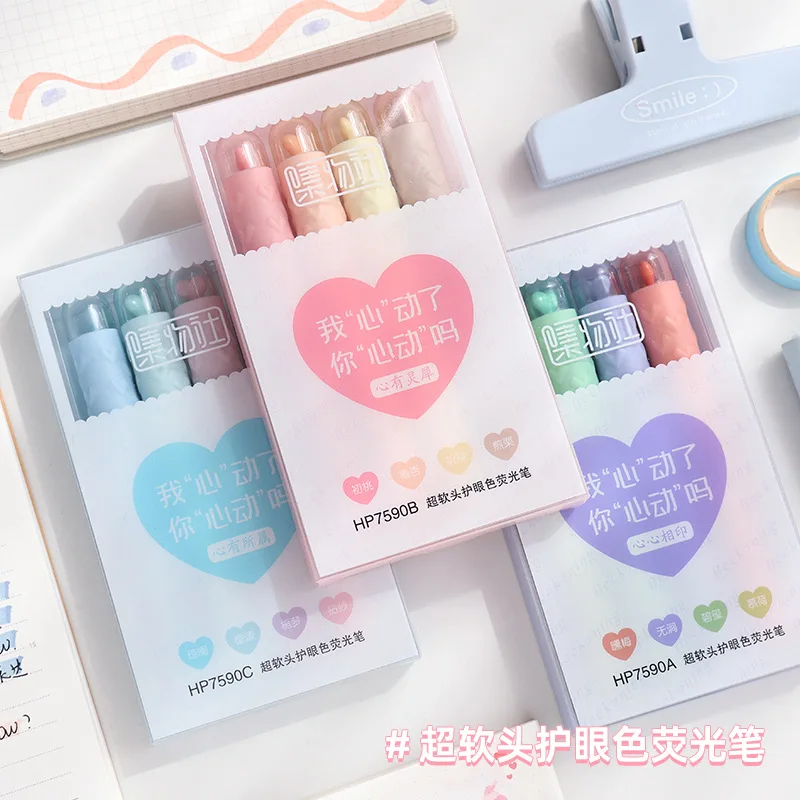 

4 Pcs/set Pastel Color Heart Shape Highlighter Pen Marker Pens Fluorescent Pen Drawing Highlighters Stationery School Supplies