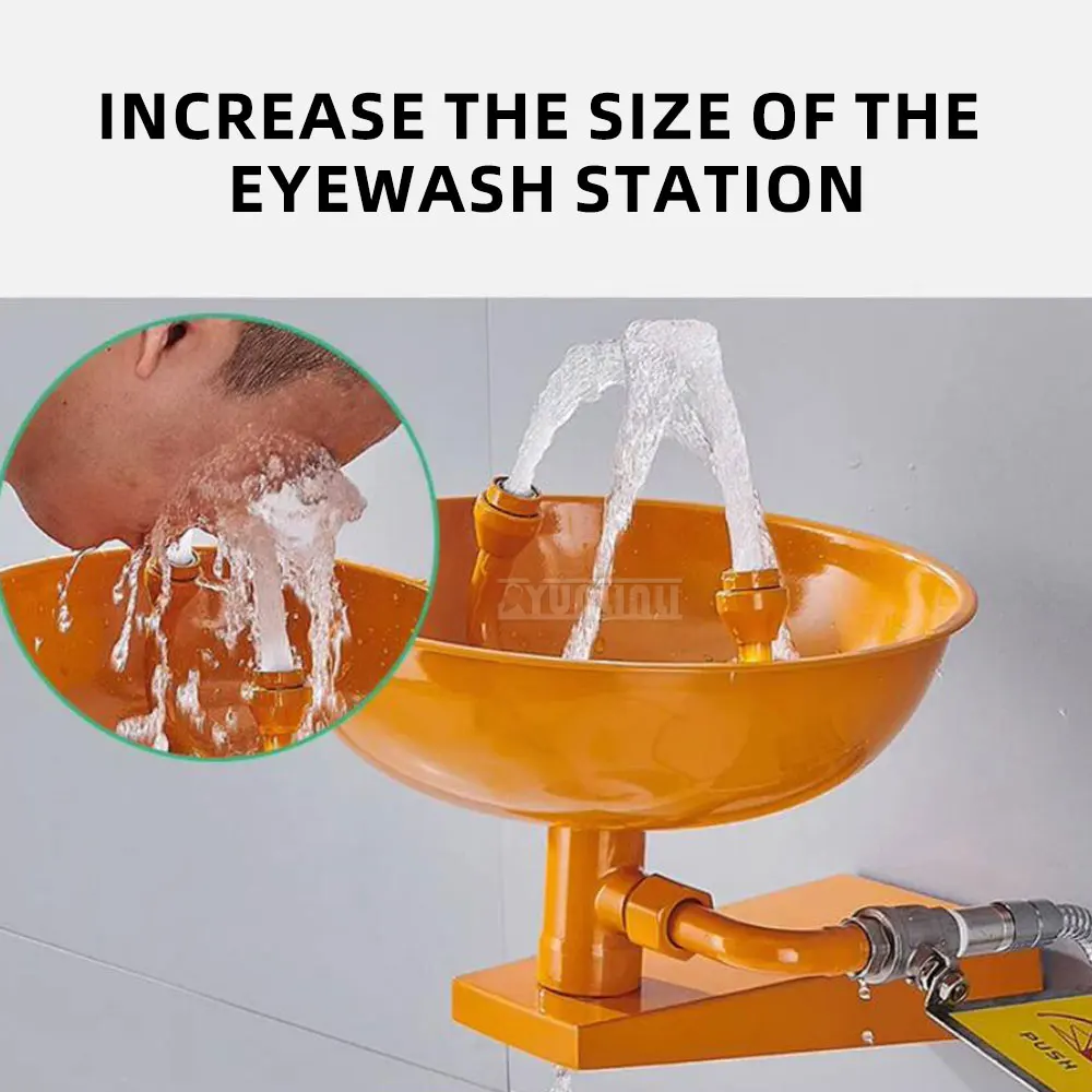 Emergency Eye Wash Unit;  Wall-Mounted, ABS Yellow, 304 Stainless Steel,Dual-Outlet Eye Wash Station, Wall-Mounted 