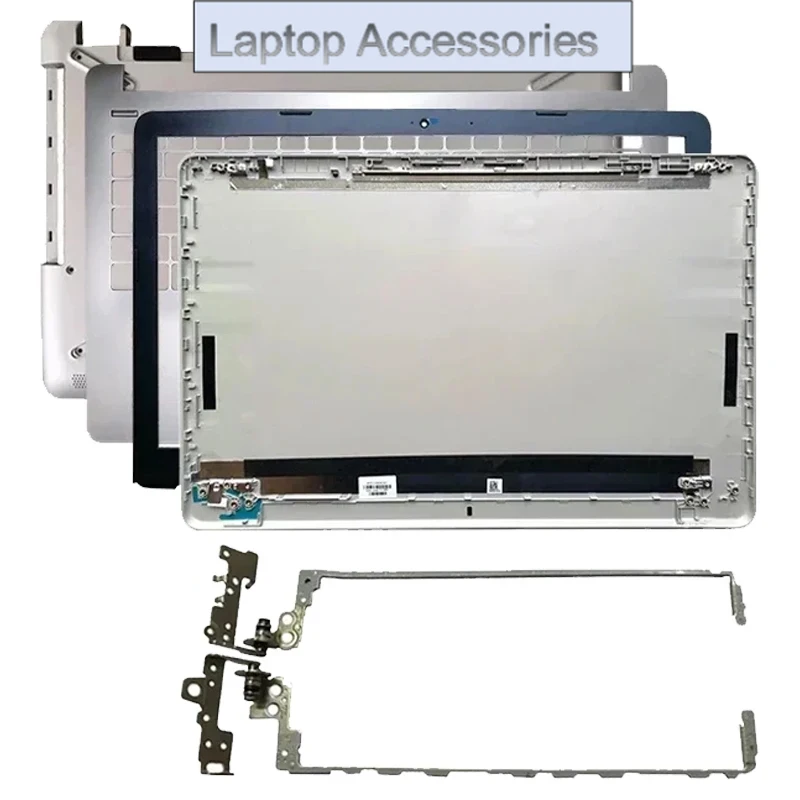 Capa para laptop hp 15-bs 15-bw, capa traseira lcd para tela de notebook/moldura frontal/dobradiças, apoio para as mãos/acessório inferior prateado