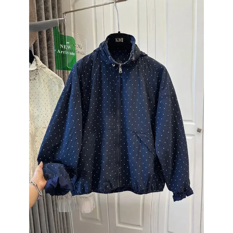 Polka Dot Sunscreen Coat Women's New Lightweight Causal Outdoor Outer Air Conditioning Cardigan Hooded Jacket Female