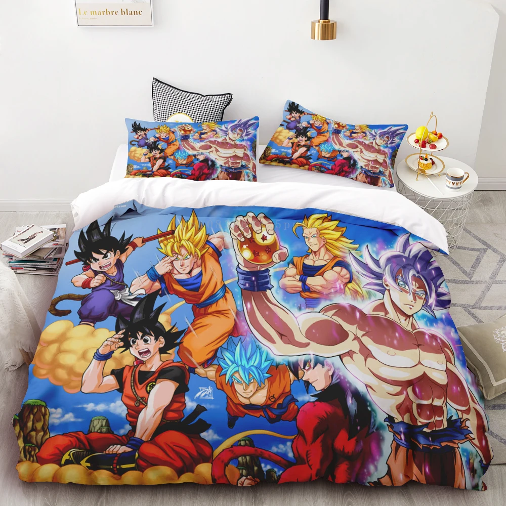 Duvet Cover New Dragon Ball Quilt Cover Set Super Saiyan Bedding Set Anime Cartoon Bed Bedroom Home Children Kids Boys Gifts