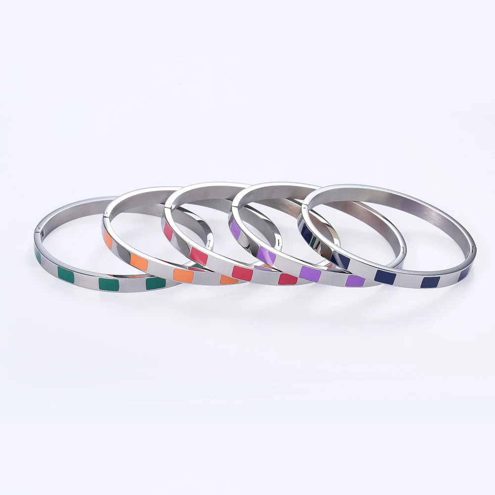 

Chamica Stainlesss Steel Bangle Bracelets for Women Trendy Statement Summer Colorful Waterproof Fashion Jewelry Love Gift