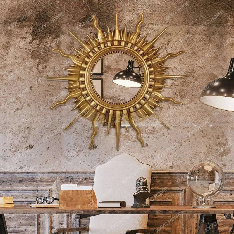 LX hanging mirror sun-shaped bathroom mirror retro porch decorative mirror