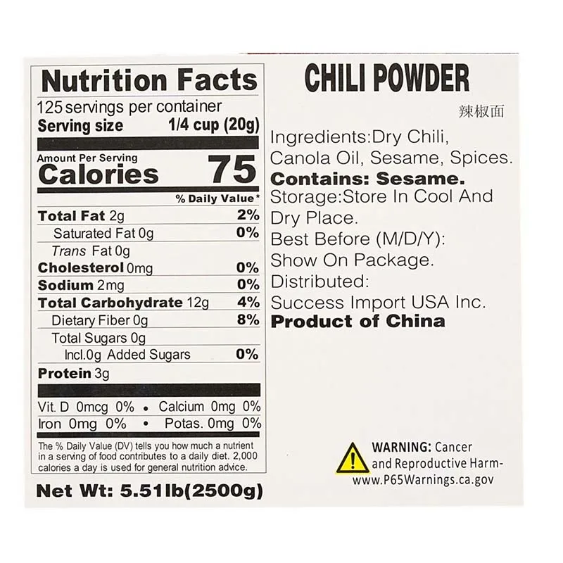 CuiHong 1:10 Chilipoeder 88,25 oz (2500 g) * 2 verpakkingen