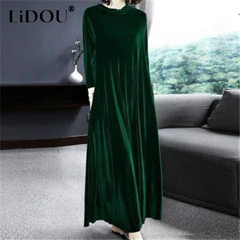 Autumn Winter Pile Collar Loose Casual Fashion Velvet Robe Femme Long Sleeve Oversized Elegant Dress Women Vestidos De Fiesta