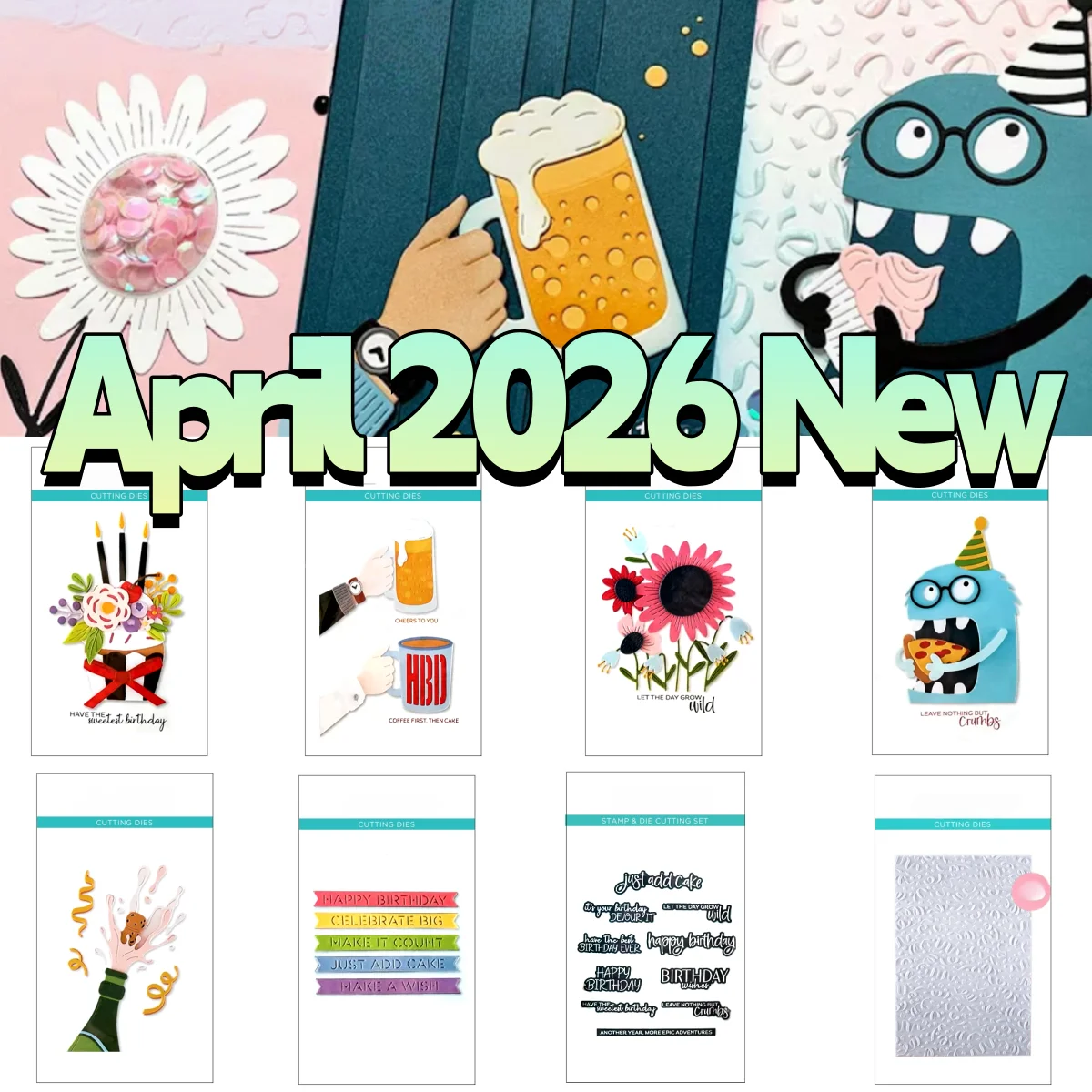 

New Cake Birthday Party Candles Brew Metal Cutting Dies Clear Stamps Hot Foil for DIY Making Card Scrapbook Embossed April 2026