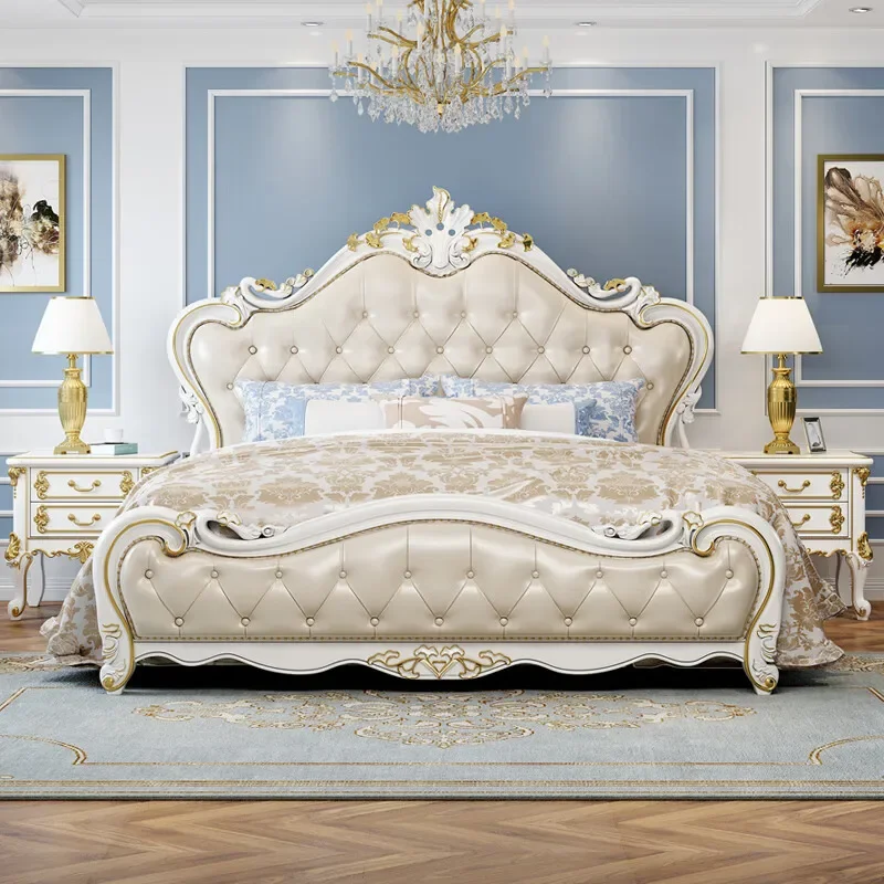 Large European Style Double Bed Luxury Italian Headboard High Princesse Double Bed Twin Floor Letto Matrimonile Furniture