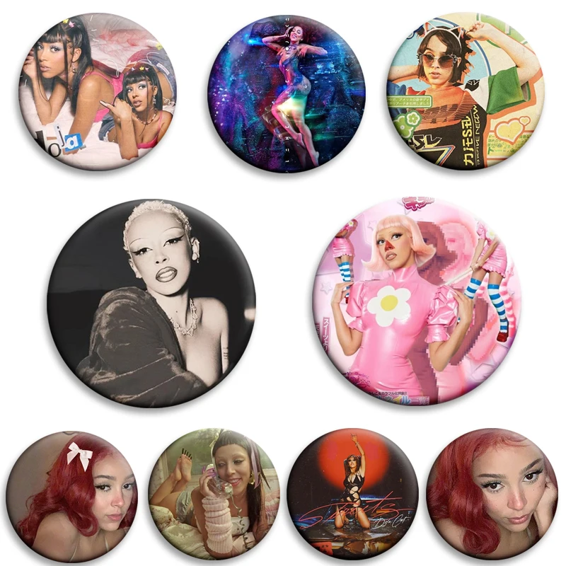 

32/50/44/58mm Pop Rapper Doja Cat Enamel Pins American Singer Brooch Round Badge Bag Clothing Accessories Fans Collection Gifts