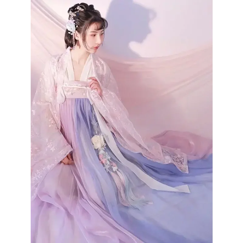 Hanfu rok Chebula segar bordir wanita asli Elemen Han Set lengkap model baru musim semi SET warna merah muda