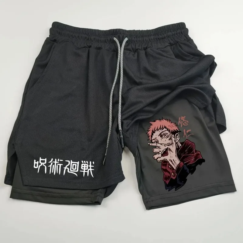 

Jujutsu Kaisen Men's 2-in-1 Compression Shorts: Anime Graphic Quick-Dry Lightweight Athletic Activewear for Gym Performance