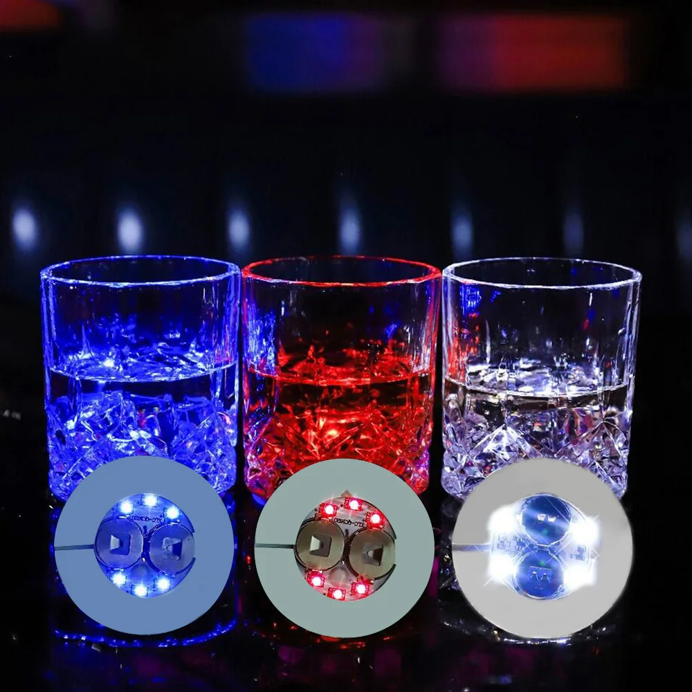 2pcs 4/6LED Luminous Coasters Light Up Glass Drinking Bottle Cup Mat for Parties Weddings Bar Christmas Home Pub