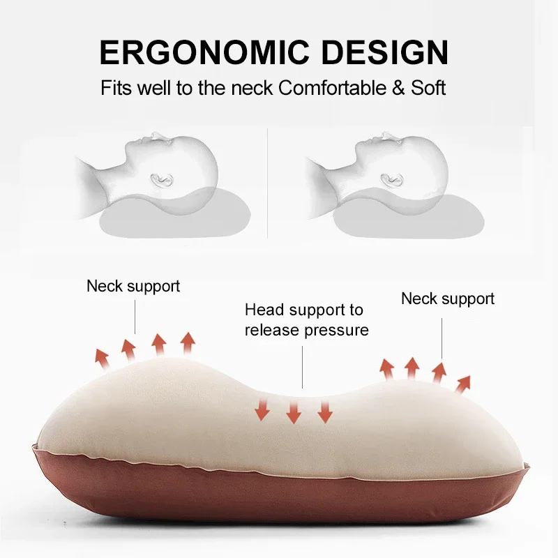Ultralight Portable Camping Pillow Self Inflating 3D Sleeping Pad Compact Sponge Neck Support for Outdoor Travel Hiking