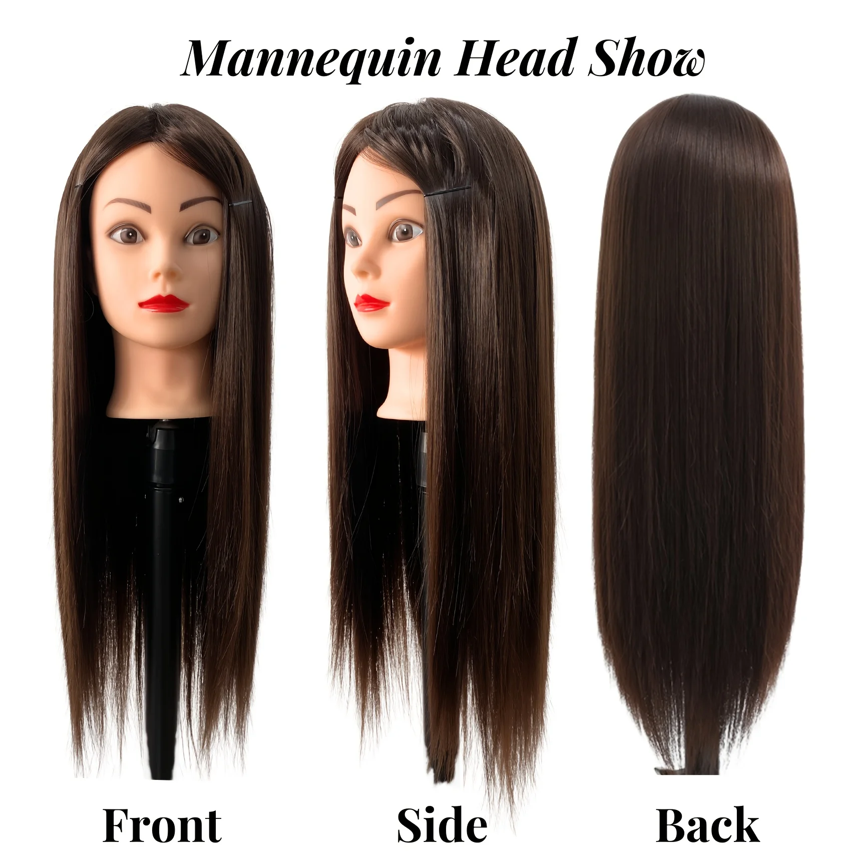 Cabeça de manequim feminina profissional de 26 polegadas com cabelo para trança, estilo e prática de design, demonstração de penteado