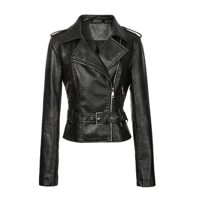 Luxury Soft Women Leather Jackets with Belt Regular Fit Motorcycle Jacket Spring Autumn Leather Trench Coats Women Outerwears