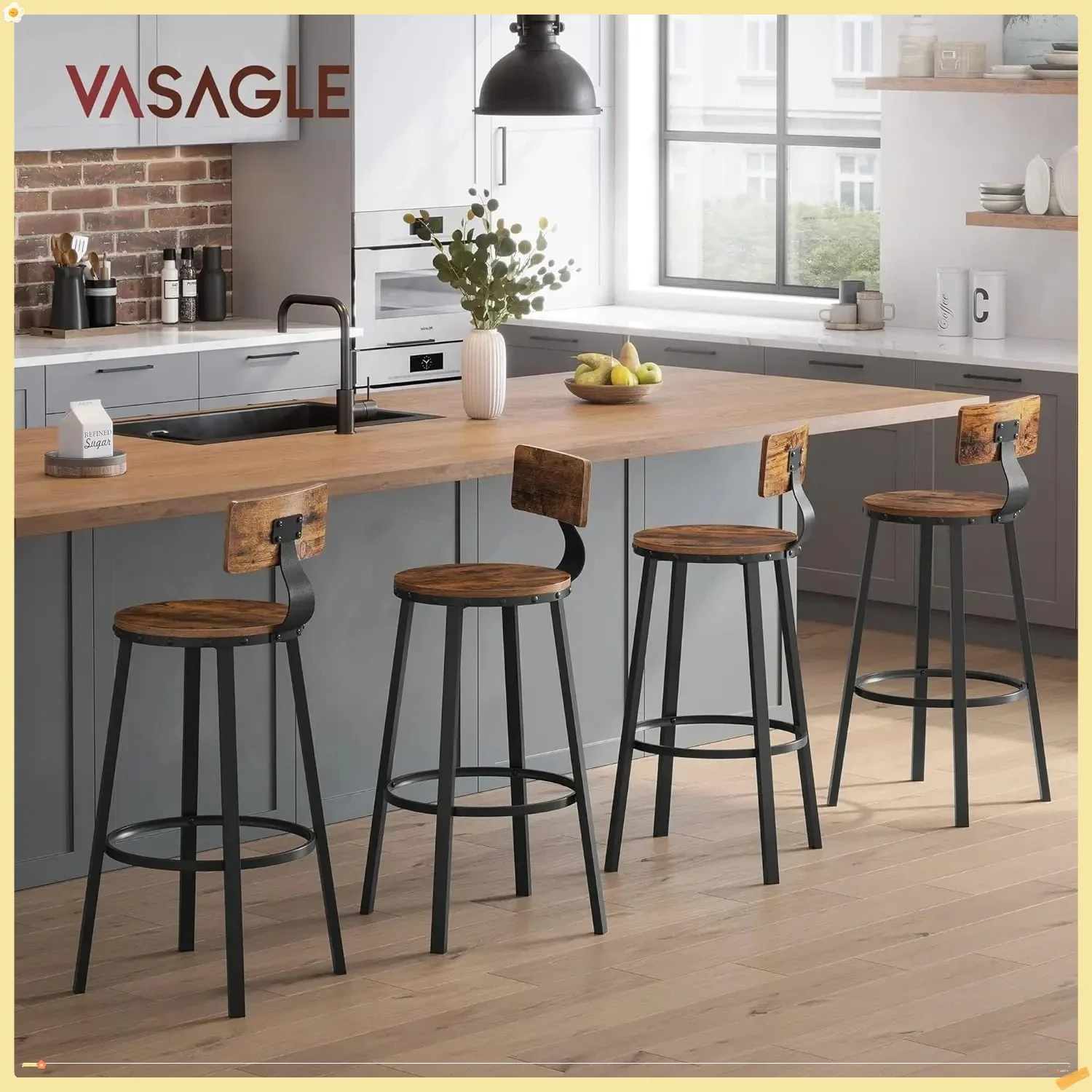 

Набор из 2 барных стульев, современные кухонные табуреты диаметром 28,9 дюйма с поддержкой спинки для обеденного острова