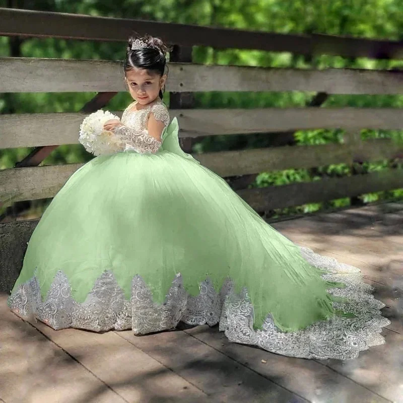 JDY Abito da ragazza di fiore principessa su misura Abito da sposa per bambini in tulle di pizzo Abito da prima comunione Abito da ballo per feste da spettacolo per bambini