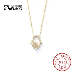 layering clap Hamsa Hand 925 silver Necklace Gold Plated Hollow Cubic Zirconia Pendant gold plated necklace