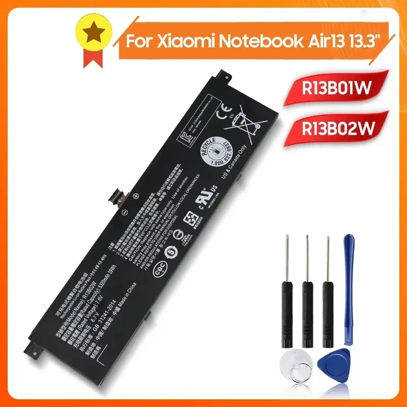 Replacement Battery R13B02W R13B01W For Xiaomi Mi Notebook Air 13 13.3'' 161301-01 High Quality Batteries 5320mAh With Tool