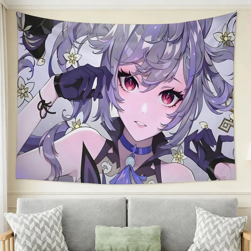 Genshin Impact Keqing Game Tapestry Wall Hanging Tapestry Aesthetic Room Decor Banners for Bedroom Living Room Outdoor Party