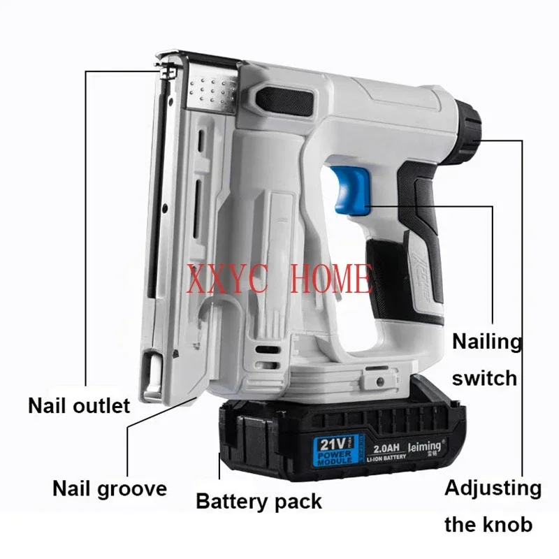 21V Wireless Electric Nail Gun Nailer Stapler Framing Nailer Tacker Gun Woodworking Power Tool Straight U Staples with Nails