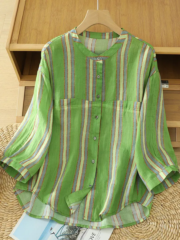 Casual Printed Five-Quarter Sleeve round Neck Shirt Versatile Slimming Lightweight Summer Top for Daily Wear Straight Cut Style