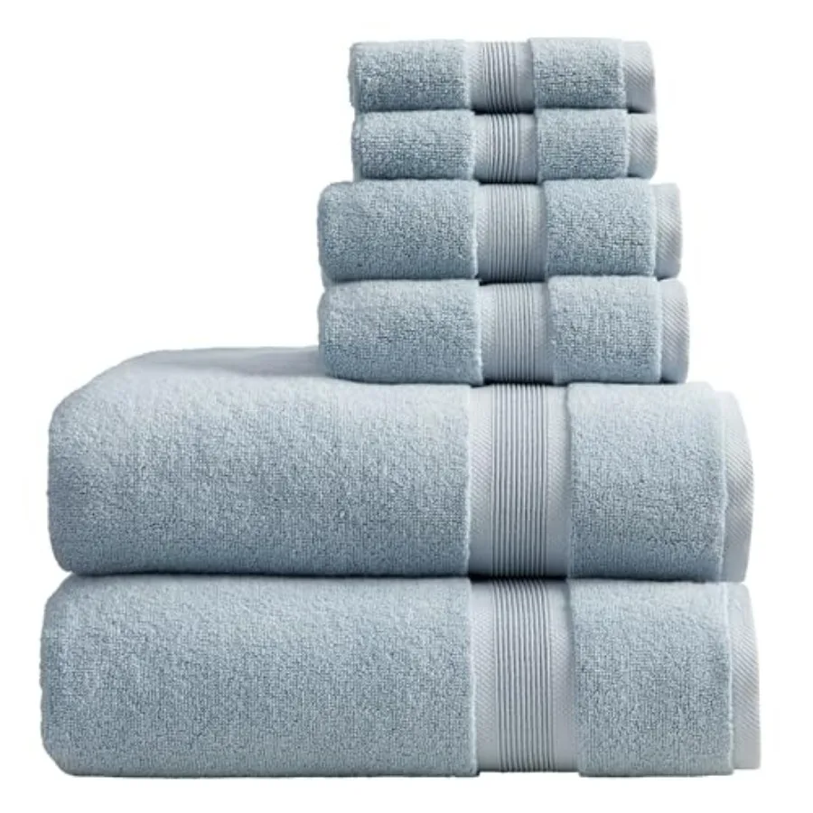 Bathroom luxury bamboo rayon bath towel set 6-piece in Blue Fog: 35 bamboo rayon + 65 cotton, absorbent quick-dry, Oeko-Tex Sta