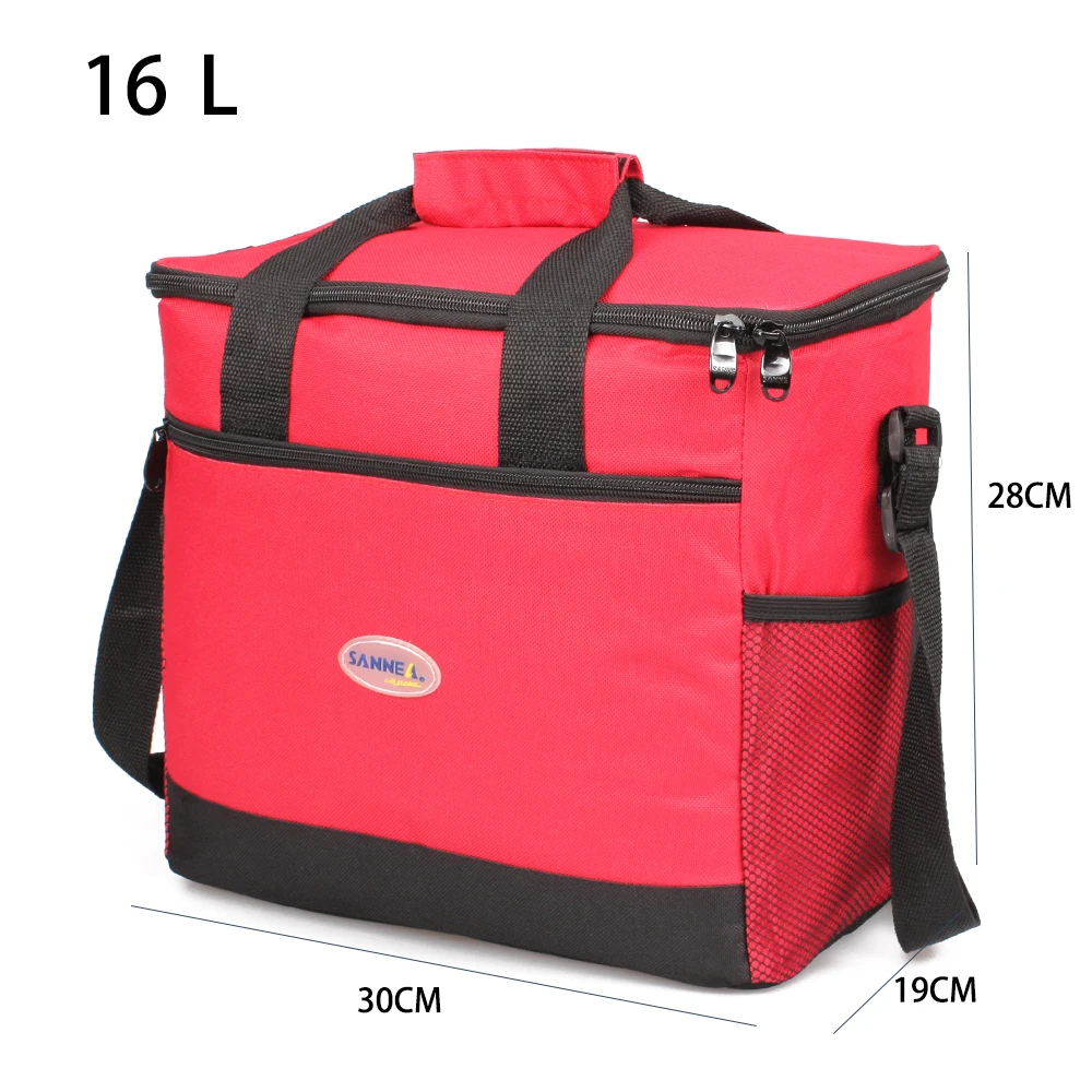 Saco de almoço térmico isolado SANNE com bolso, grande capacidade, poliéster, impermeável, refrigerador portátil, comida, monocromática, família, 16l