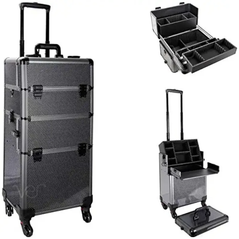 Professional New Rolling Beauty Case Trolley Cosmetic Case with 4 wheels Aluminum Makeup Train nail tool  Case with locks