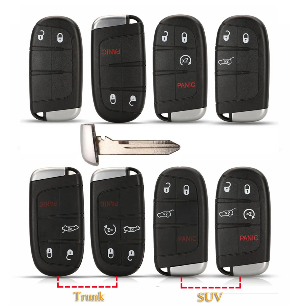 

jingyuqin 10pcs 2/3/4/5BTN Remote Car Key Shell For Jeep Grand Cherokee Dodge Ram 1500 Journey Charger Dart Challenger Durango