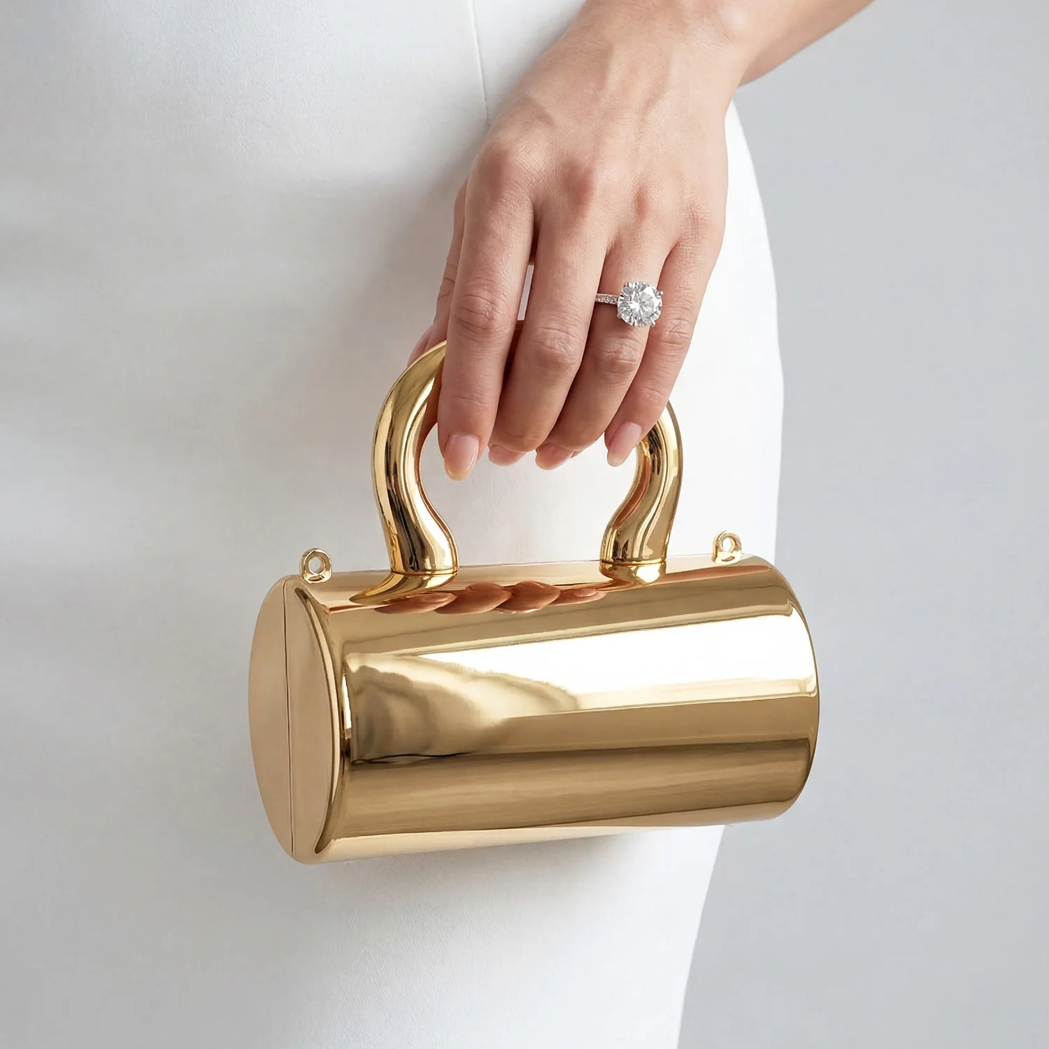 Stylish Designer Mini Acrylic Gold Cylindrical Clutch Sparkly Party/Evening Bag for Ladies Luxurious Womens Shoulder/Crossbody