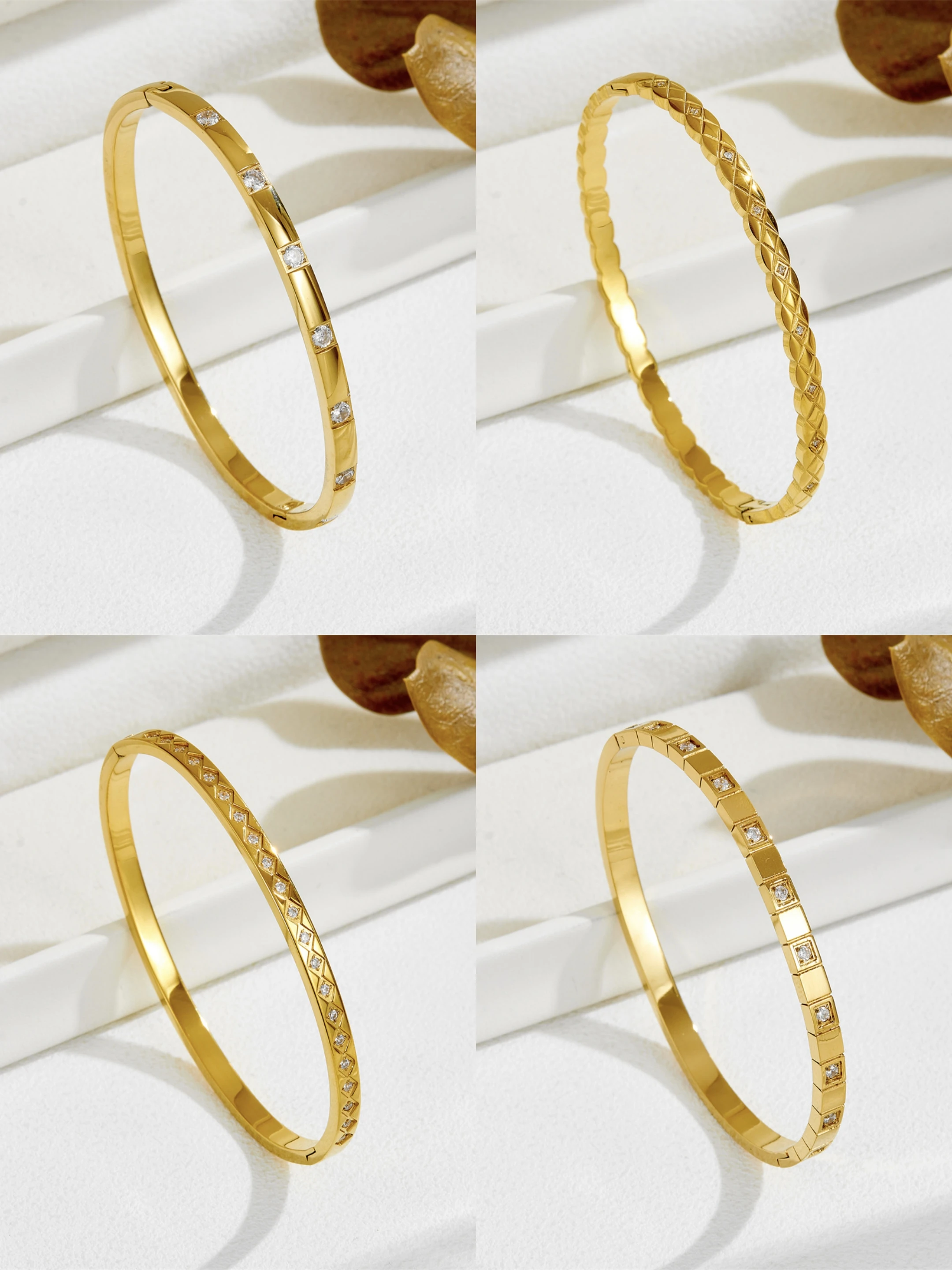 

Multi Designs 316L Stainless Steel Bazel Setting Colorful CZ Gems Cuff Bracelets Vintage Bangle For Women Anti-rust Accessories