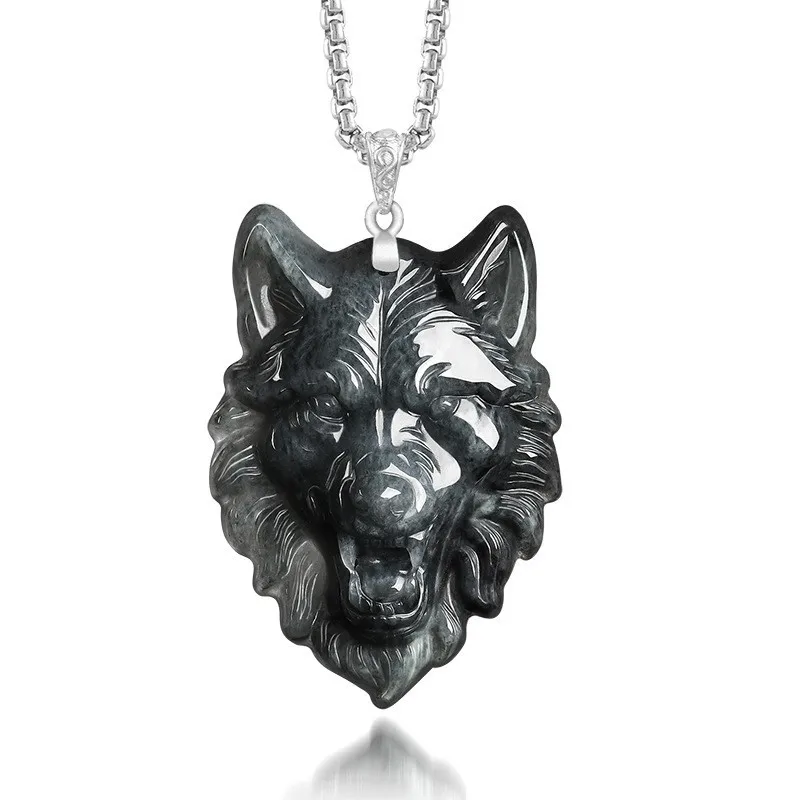 Burmese Jadeite Wolf Pendant Necklace Accessories Natural Jewelry Charm Vintage 925 Silver Real Jade Talismans Gifts for Women