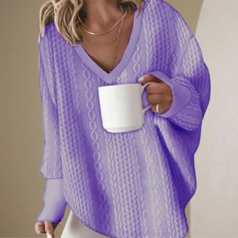 652F Women's Cable Knit Pullover Casual Oversized Long Sleeve Loose Sweater Top