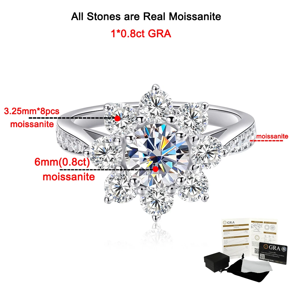 GRA Certificate All Moissanite Ring For Women Sunflower Brilliant Diamond S925 Silver 18K Plated Wedding Band Fine Jewelry Gifts