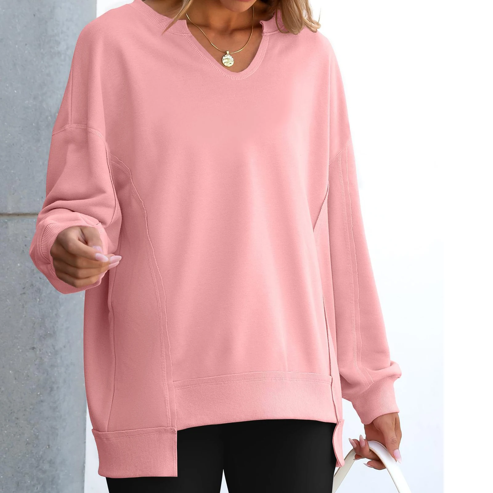 Dames losse en comfortabele effen kleur V-hals losse sportkleding sweatshirt trekt femmes winterkleding vrouw tops voor vrouw