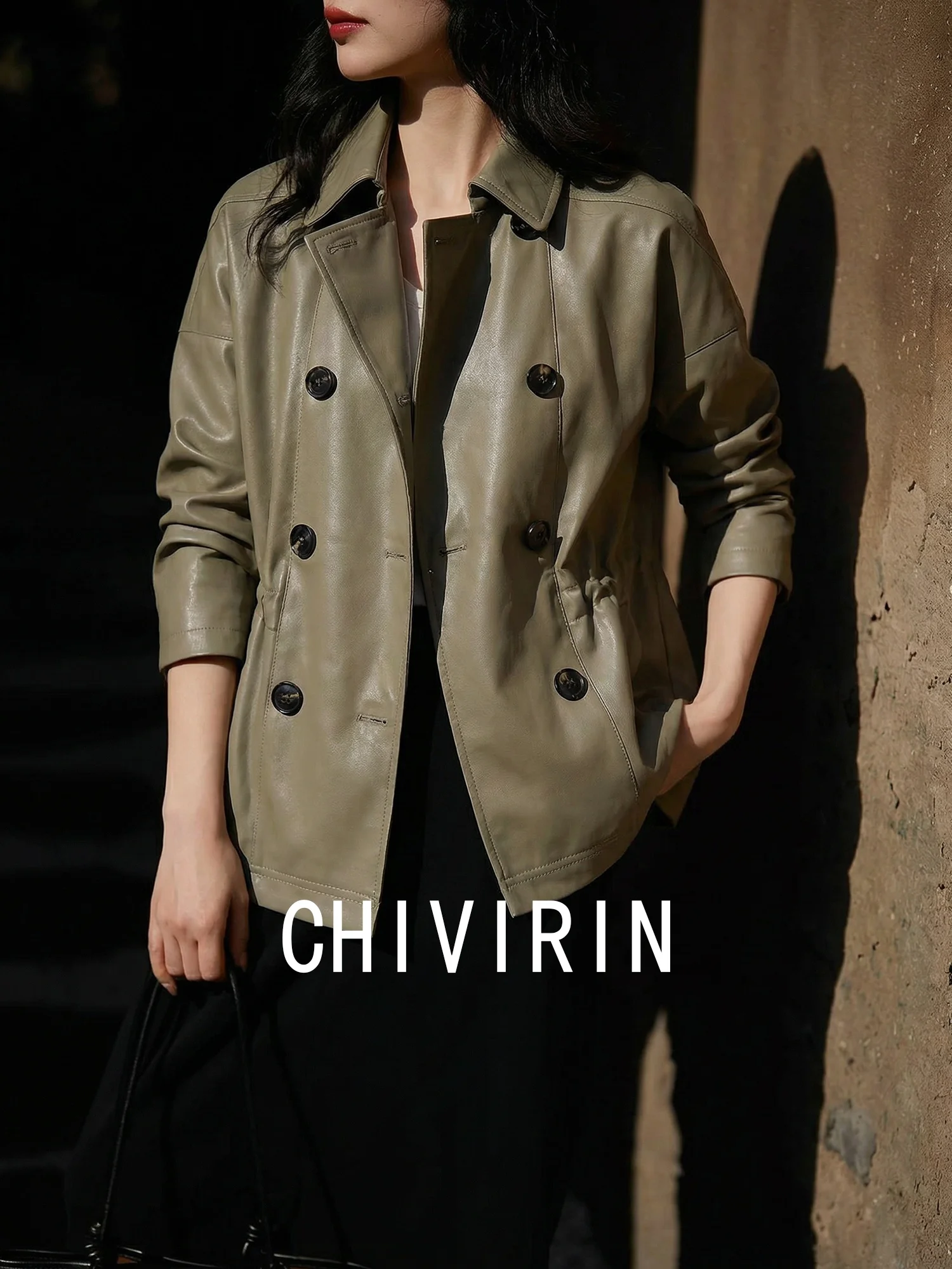 Chivirin Briti Sle ort Jaet Chaqueta holgada de doble botonadura para mujer, estilo vintage retro, chaqueta de motociclista, ropa exterior adelgazante