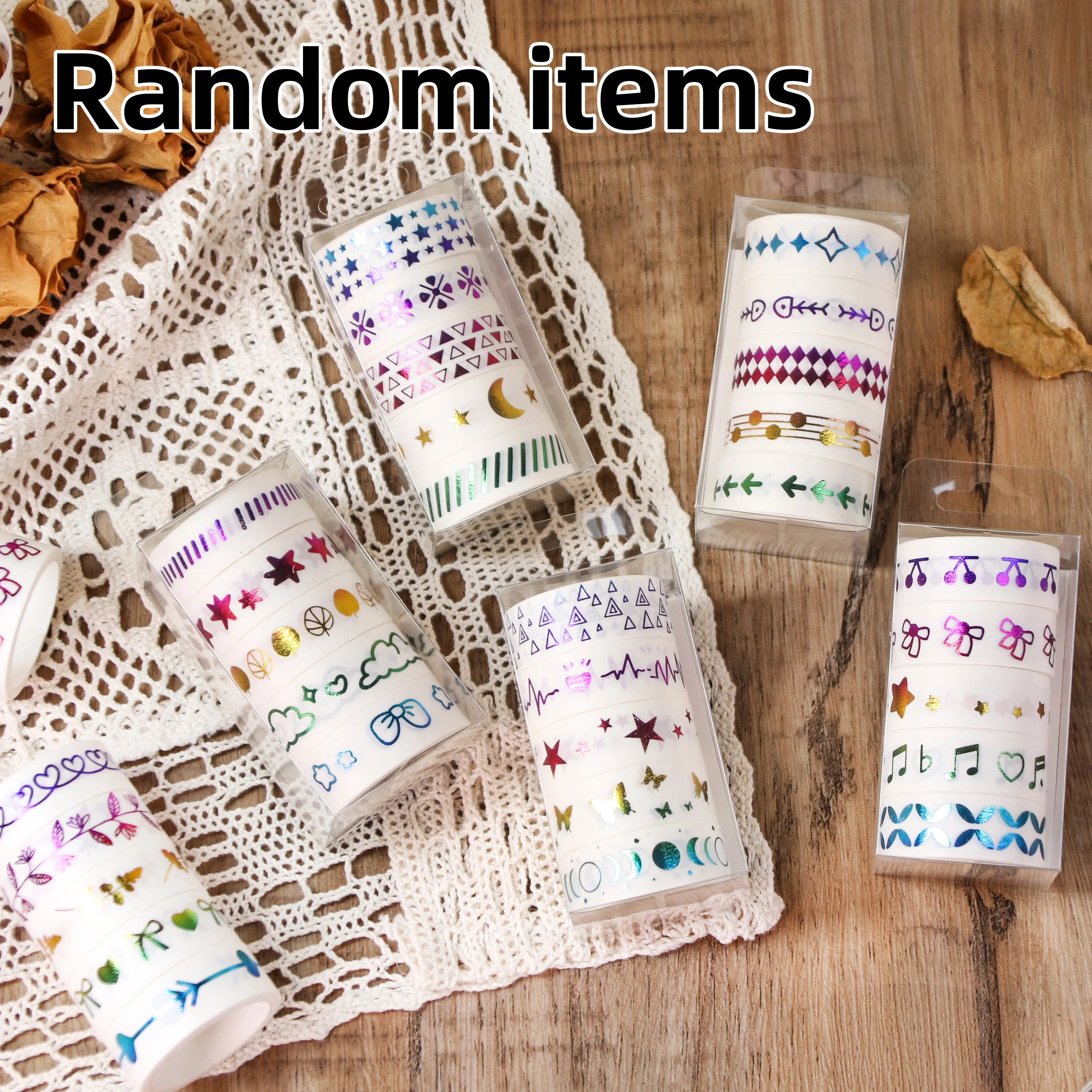 Contain Random Items, 5/30/60Rolls, Hot Foil Washi Tape Set, Iridescent Metallic Decorative Tape for Journaling & Scrapbooking