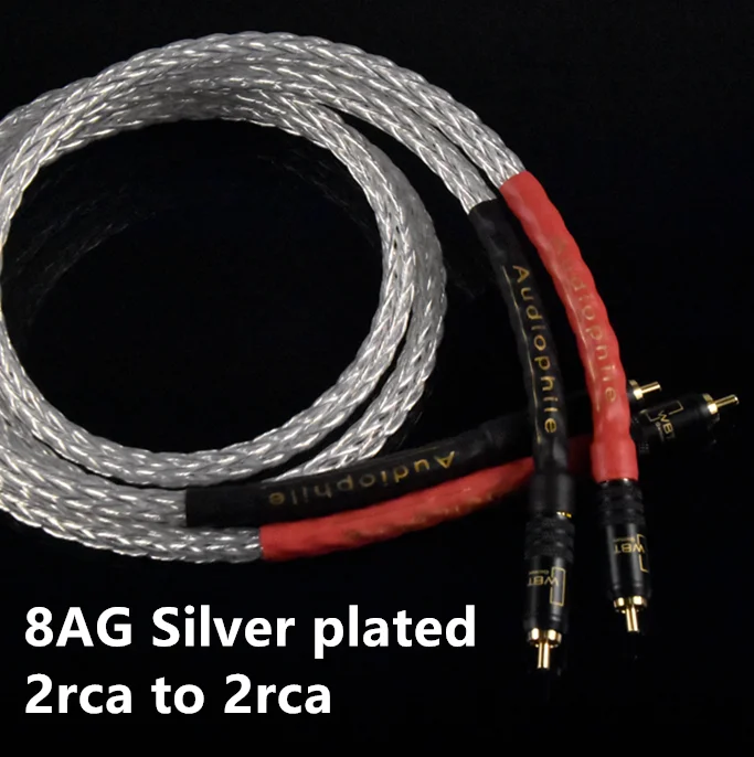 Hi-End 8AG one pair Silver Plated OCC 16 Strands Audio Cable With WBT -0144 RCA Plug Cable HIFI 2RCA TO 2RCA Cable