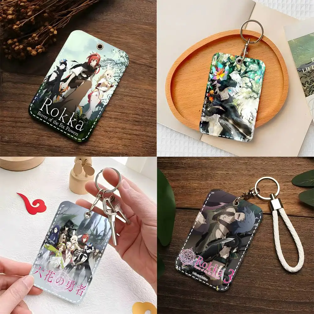 1pc Rokka No Yuusha Card Case Keychain Access Card Bag Key Tag Ring Leather Card Holder Key Ring Access