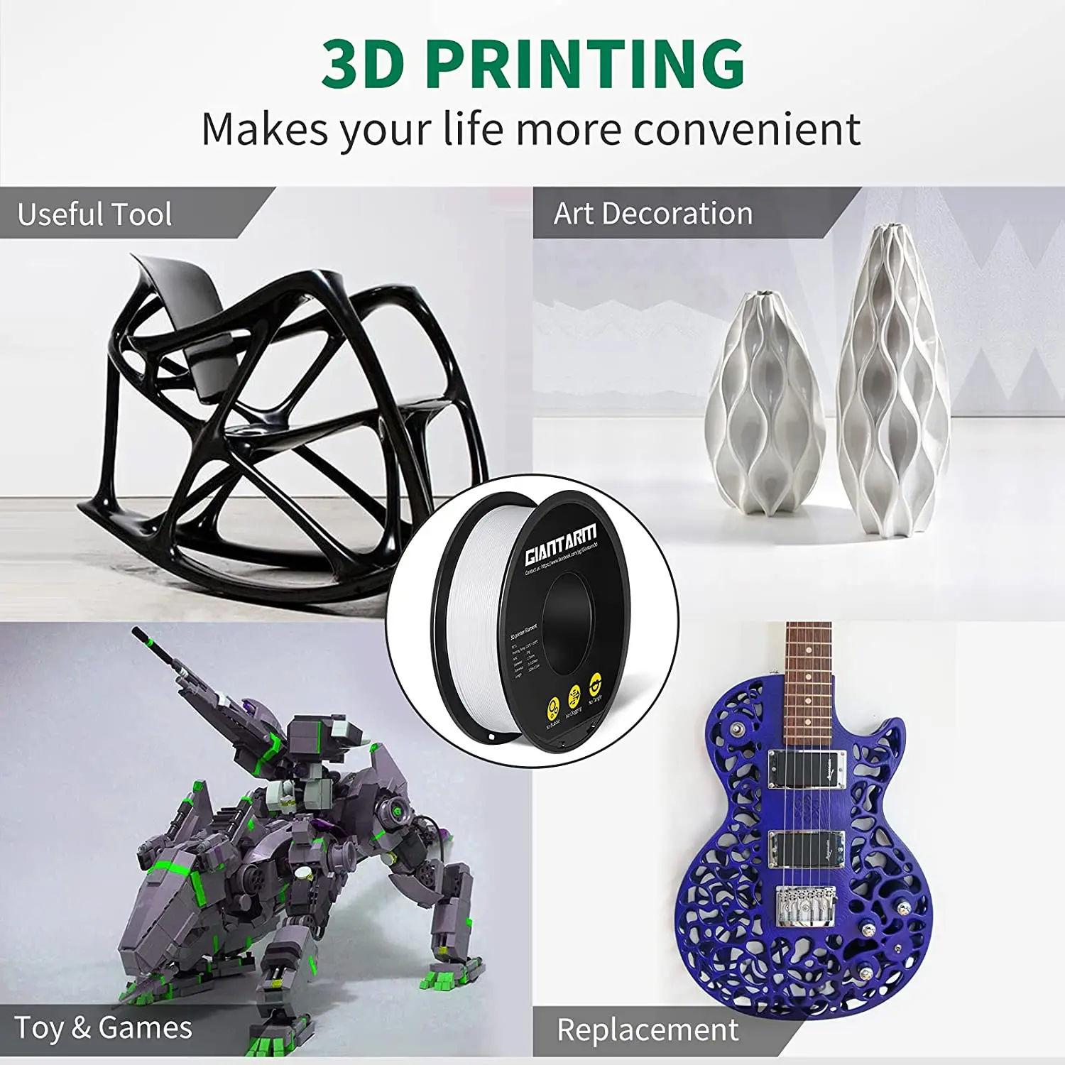 GIANTARM PETG Filament 1,75mm 1kg 2,2lbs ±0,03mm Verhedderungsfrei Verstopfungsfrei Hochglänzend Zäh Mehrfarbig 3D-Drucker Filament Vacu – Detail 6